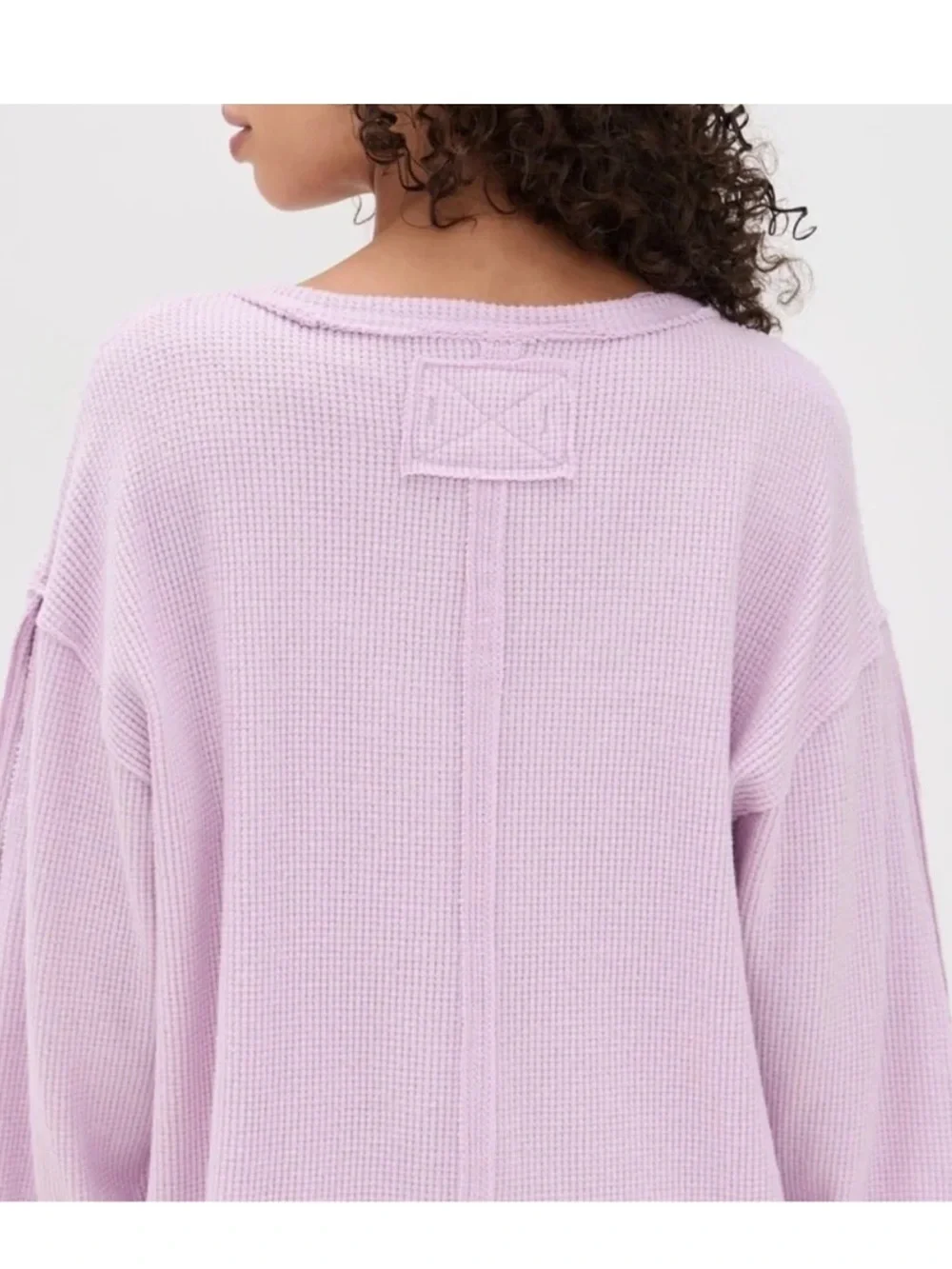 Free People Lavender Boho Thermal Top Balloon Long Sleeve Oversized Relaxed